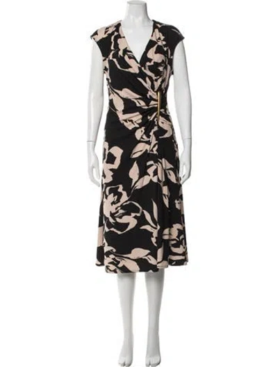 Pre-owned Donna Karan Floral Print Midi Length Dress In Black