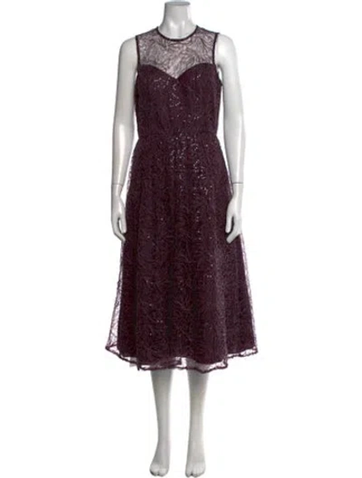 Pre-owned Donna Karan Floral Print Midi Length Dress In Burgundy