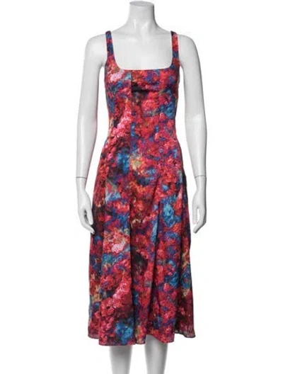 Pre-owned Donna Karan Floral Print Midi Length Dress In Red