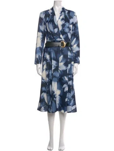 Pre-owned Donna Karan Floral Print Midi Length Dress W/ Tags In Blue