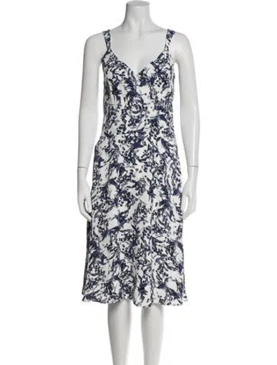 Pre-owned Donna Karan Floral Print Midi Length Dress W/ Tags In Blue