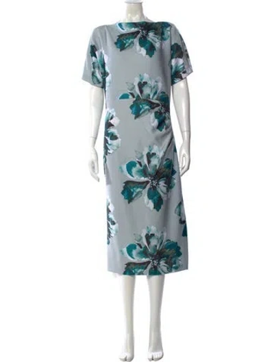 Pre-owned Donna Karan Floral Print Midi Length Dress W/ Tags In Blue