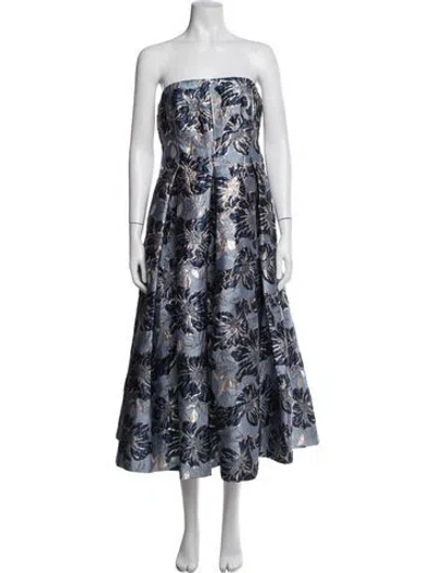 Pre-owned Donna Karan Floral Print Midi Length Dress W/ Tags In Blue