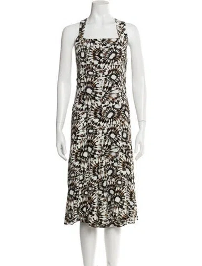 Pre-owned Donna Karan Floral Print Midi Length Dress In White