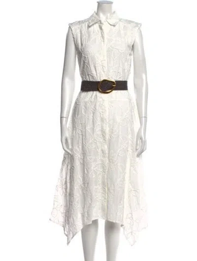 Pre-owned Donna Karan Floral Print Midi Length Dress In White
