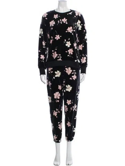 Pre-owned Donna Karan Floral Print Pant Set In Black