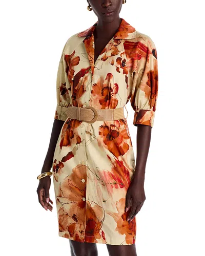 Donna Karan Floral Print Shirtdress In Orange