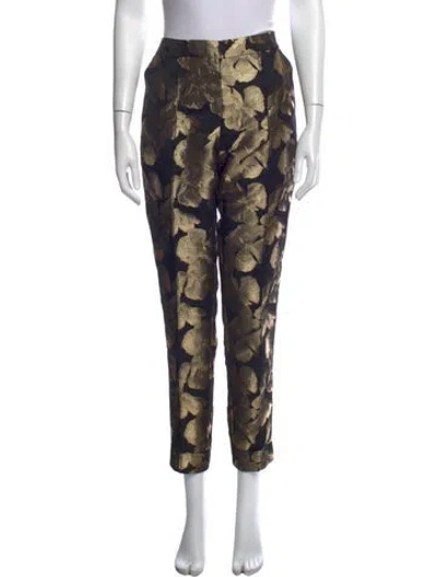 Pre-owned Donna Karan Floral Print Straight Leg Pants In Black