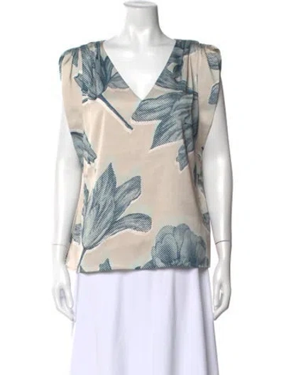 Pre-owned Donna Karan Floral Print V-neck Blouse In Multi