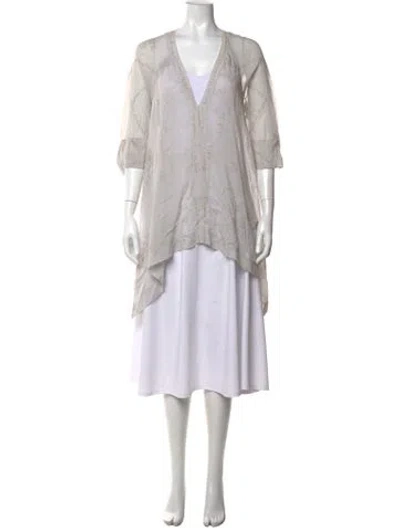 Pre-owned Donna Karan Floral Print V-neck Tunic In Neutrals