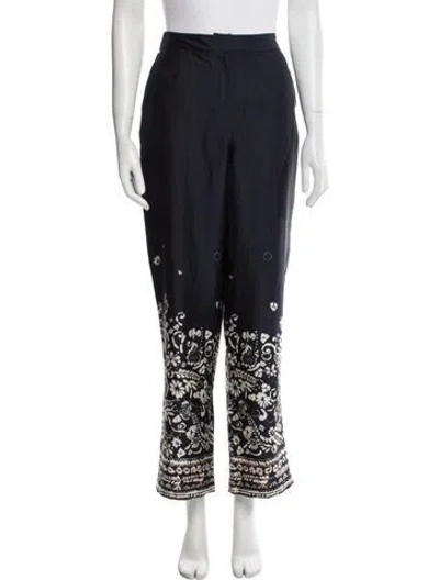 Pre-owned Donna Karan Floral Print Wide Leg Pants In Black