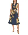 Donna Karan Sleeveless Faux Wrap Midi Dress In Blue
