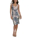 Donna Karan Women's Floral Print Square-neck Dress With Cross-back In Blue
