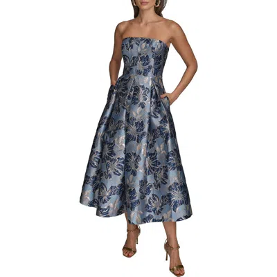 Donna Karan New York Floral Strapless Fit & Flare Midi Cocktail Dress In Cielo Multi