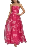 Donna Karan Floral Strapless Gown In Hot Fuchsia