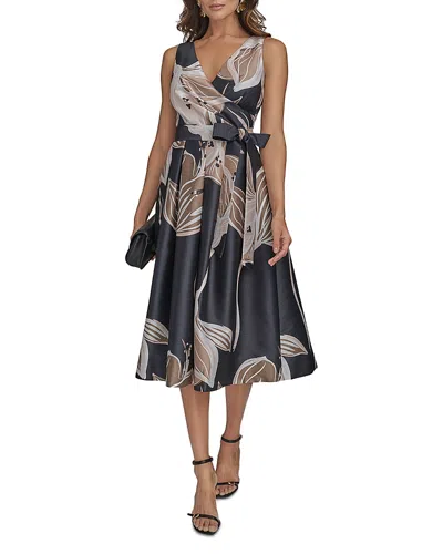 DONNA KARAN FLORAL TIE WAIST MIDI DRESS