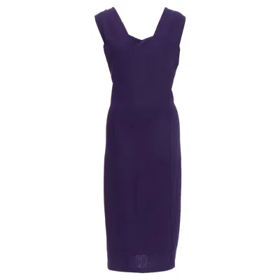 Pre-owned Donna Karan Fluid Crepe Double Eggplant Purple Sheath Dress L