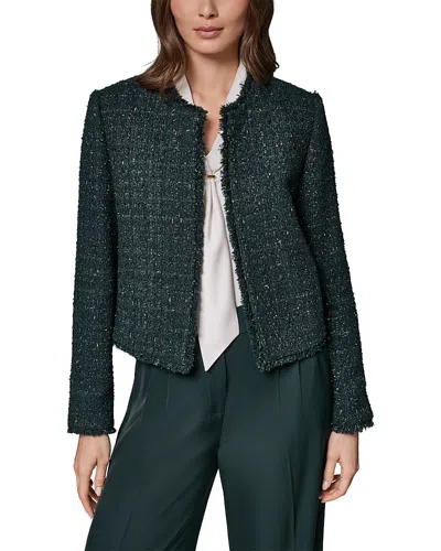 Donna Karan Fringe Trim Open Front Jacket In Green