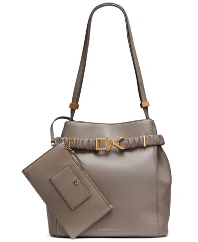 Donna Karan Gingham Medium Bucket Bag In Brown