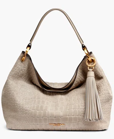 Donna Karan Glenwood Croco Suede Extra Large Shoulder Bag In Brown