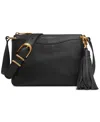 Donna Karan Glenwood Zippered Leather Crossbody With Tassel Detail In Blk,gold