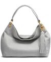 Donna Karan Glenwood Leather Shoulder With Tassel Detail In Mother Of Pearl Gray