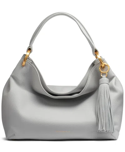 Donna Karan Glenwood Leather Shoulder With Tassel Detail In Pearl Grey