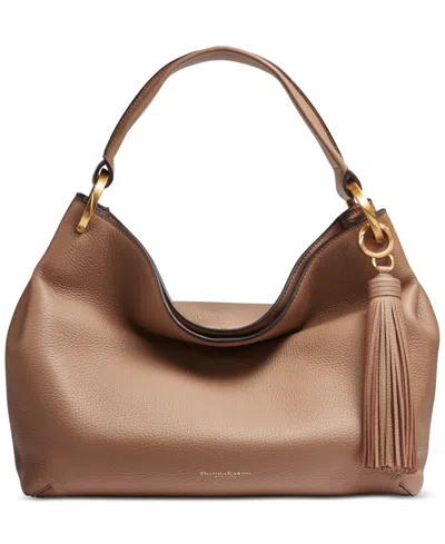 Donna Karan Glenwood Leather Shoulder With Tassel Detail In Toasted Almond