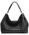 Donna Karan Glenwood Quilted Croc Shoulder With Tassel Detail In Black