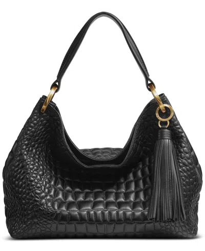 Donna Karan Glenwood Quilted Croc Shoulder With Tassel Detail In Black