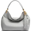 Donna Karan Glenwood Leather Shoulder With Tassel Detail In Pearl Grey