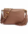 Donna Karan Glenwood Zippered Leather Crossbody With Tassel Detail In Brown