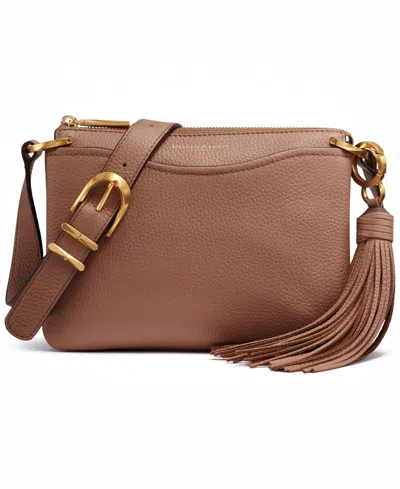 Donna Karan Glenwood Zippered Leather Crossbody With Tassel Detail In Brown