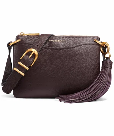 Donna Karan Glenwood Zippered Leather Crossbody With Tassel Detail In Burgundy