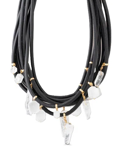 Donna Karan Gold-tone Quartz Necklace In Black