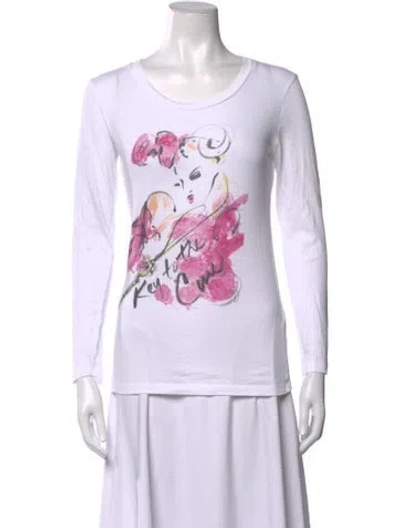 Pre-owned Donna Karan Graphic Print Crew Neck T-shirt In White