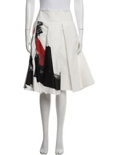 Pre-owned Donna Karan Graphic Print Midi Length Skirt In White