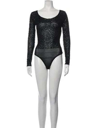 Pre-owned Donna Karan Graphic Print Scoop Neck Bodysuit In Black