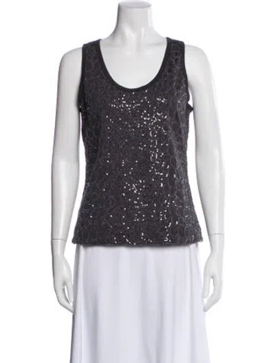 Pre-owned Donna Karan Graphic Print Scoop Neck Top In Gray