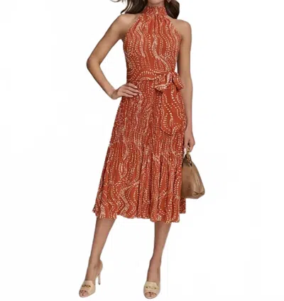 Donna Karan Halter Chiffon A-line Dress In Rusty In Orange