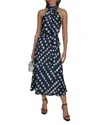 Donna Karan Petite Polka-dot Halter Midi Dress In Nightfall/cream