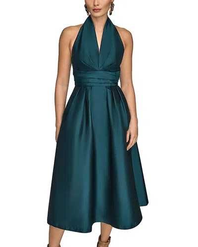 Donna Karan Halter Neck Ruched Midi Dress In Blue