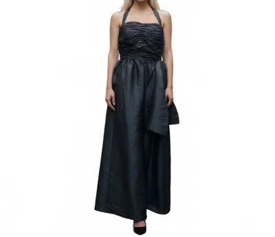 Donna Karan Halter Neck Textured Maxi Dress In Black