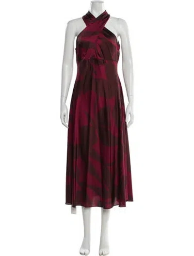 Pre-owned Donna Karan Halterneck Long Dress In Burgundy