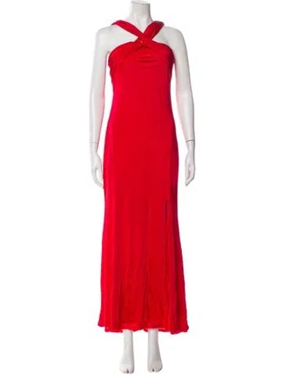 Pre-owned Donna Karan Halterneck Long Dress In Red