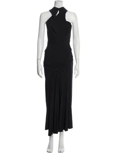Pre-owned Donna Karan Halterneck Midi Length Dress In Black
