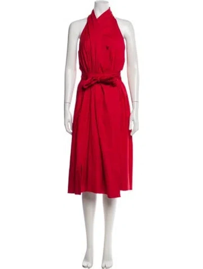 Pre-owned Donna Karan Halterneck Midi Length Dress In Red