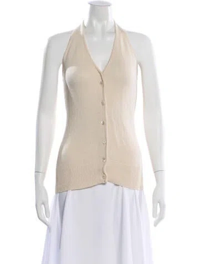 Pre-owned Donna Karan Halterneck Sleeveless Button-up Top In Neutral