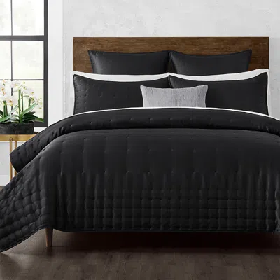 Donna Karan Hammered Silk And Cotton Quilt, Full/queen In Black