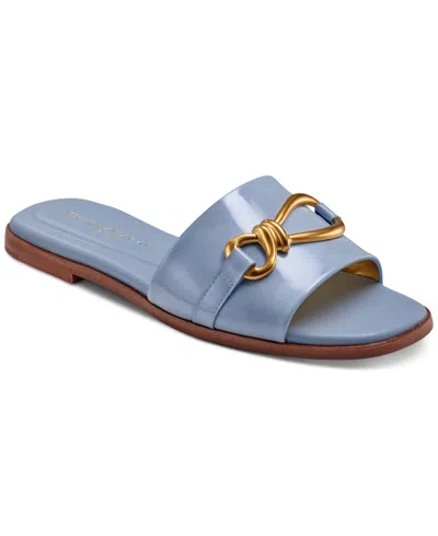 Donna Karan Haylen Hardware Slide Sandals In Blue Frost